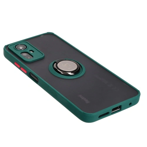 Etui z uchwytem na palec Bizon Case Hybrid Ring do Xiaomi Redmi Note 12S przydymione z ciemnozieloną ramką