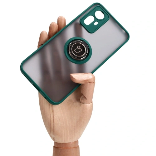 Etui z uchwytem na palec Bizon Case Hybrid Ring do Xiaomi Redmi Note 12S przydymione z ciemnozieloną ramką