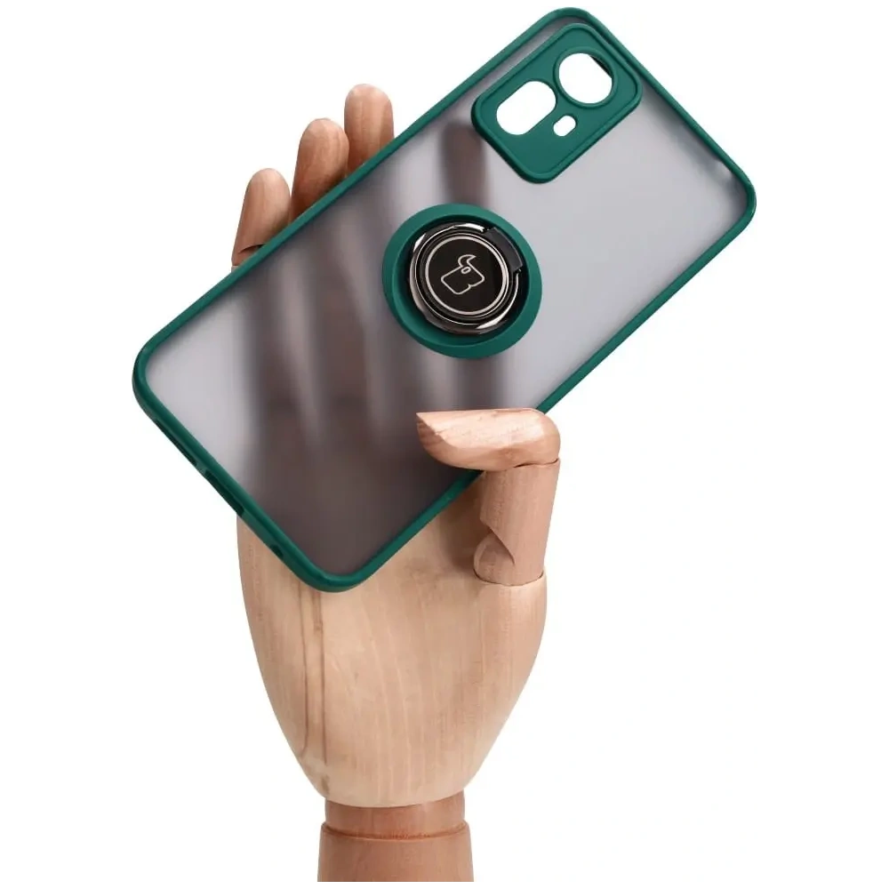 Wholesale Bizon Case Hybrid Ring Xiaomi Redmi Note 12S smoky with a dark green frame - BIZ2332 - {ean13} - Hurt