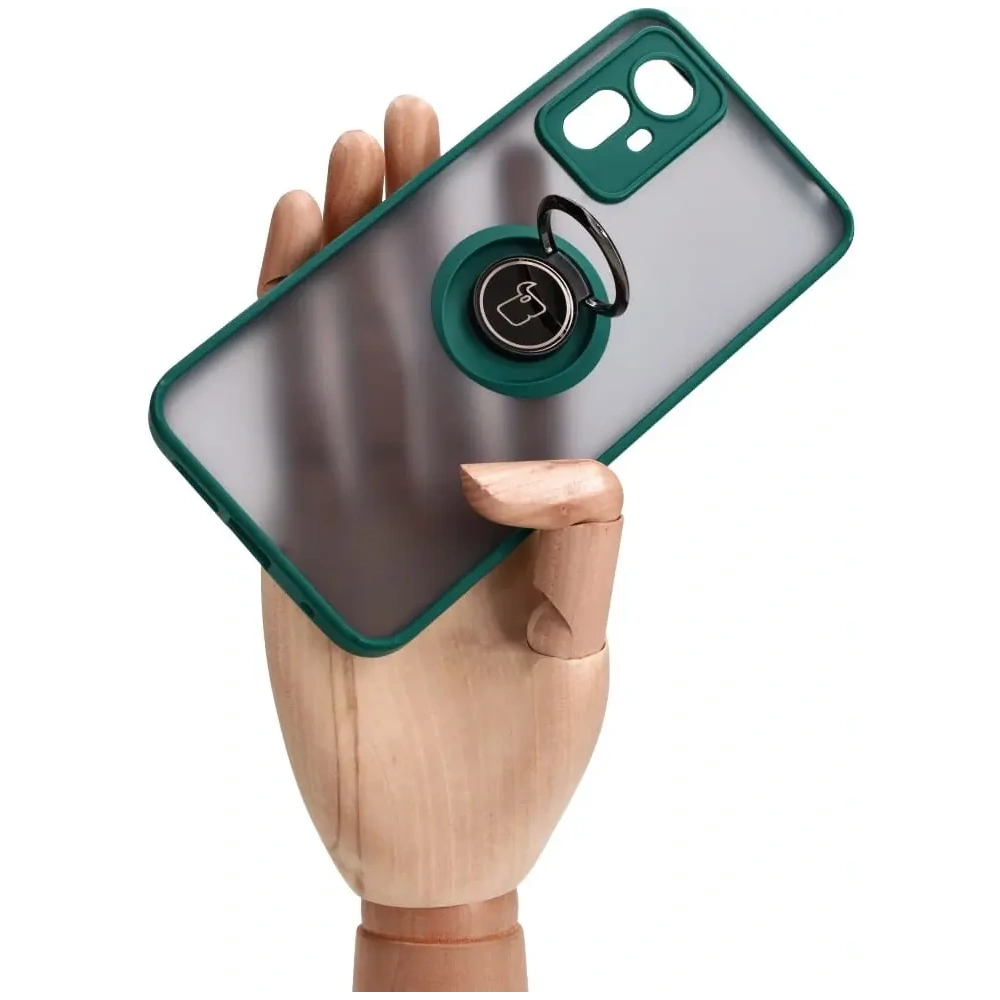 Wholesale Bizon Case Hybrid Ring Xiaomi Redmi Note 12S smoky with a dark green frame - BIZ2332 - {ean13} - Hurt