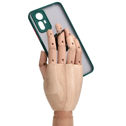 Etui z uchwytem na palec Bizon Case Hybrid Ring do Xiaomi Redmi Note 12S przydymione z ciemnozieloną ramką