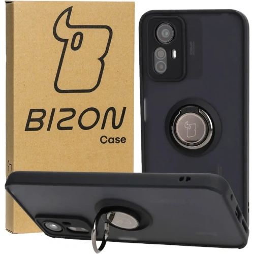 Etui z uchwytem na palec Bizon Case Hybrid Ring do Xiaomi Redmi Note 12S przydymione z czarną ramką