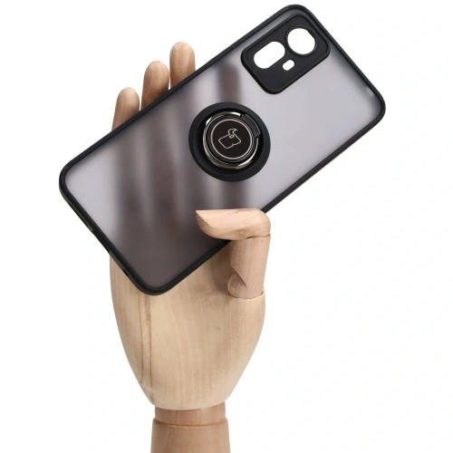 Etui z uchwytem na palec Bizon Case Hybrid Ring do Xiaomi Redmi Note 12S przydymione z czarną ramką
