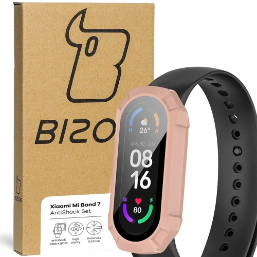 Etui ze szkłem Bizon Case AntiShock Set Xiaomi Mi Band 7 jasnoróżowe
