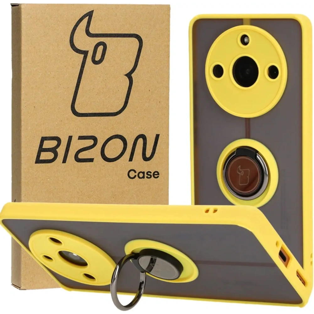 Hurtownia GSM - Etui z uchwytem na palec Bizon Case Hybrid Ring do Realme 11 Pro / 11 Pro+ przydymione z żółtą ramką - BIZ2389 - {ean13} - Hurt