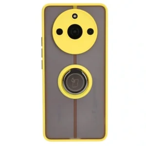 Etui z uchwytem na palec Bizon Case Hybrid Ring do Realme 11 Pro / 11 Pro+ przydymione z żółtą ramką