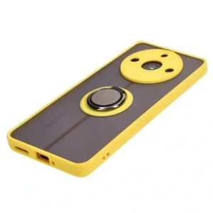 Etui z uchwytem na palec Bizon Case Hybrid Ring do Realme 11 Pro / 11 Pro+ przydymione z żółtą ramką