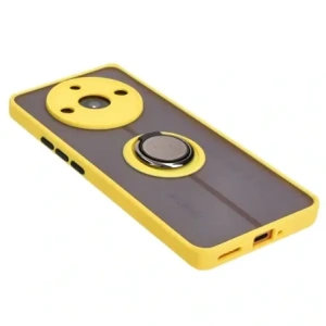 Etui z uchwytem na palec Bizon Case Hybrid Ring do Realme 11 Pro / 11 Pro+ przydymione z żółtą ramką