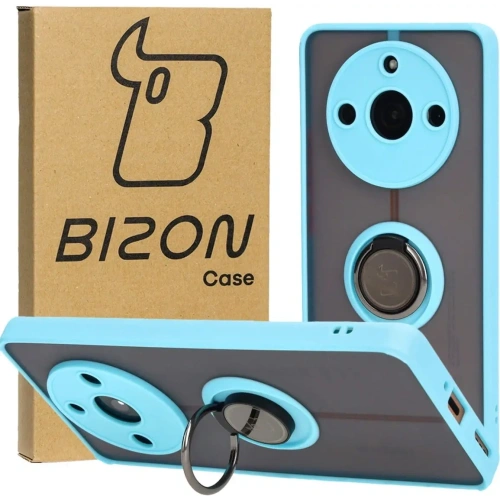 Etui z uchwytem na palec Bizon Case Hybrid Ring do Realme 11 Pro / 11 Pro+ przydymione z jasnoniebieską ramką