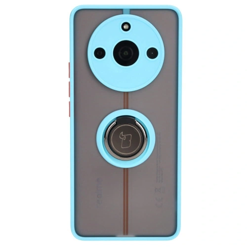 Etui z uchwytem na palec Bizon Case Hybrid Ring do Realme 11 Pro / 11 Pro+ przydymione z jasnoniebieską ramką