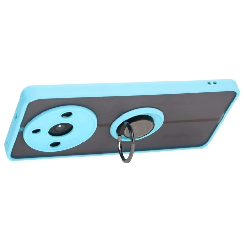 Etui z uchwytem na palec Bizon Case Hybrid Ring do Realme 11 Pro / 11 Pro+ przydymione z jasnoniebieską ramką