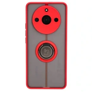 Etui z uchwytem na palec Bizon Case Hybrid Ring do Realme 11 Pro / 11 Pro+ przydymione z czerwoną ramką