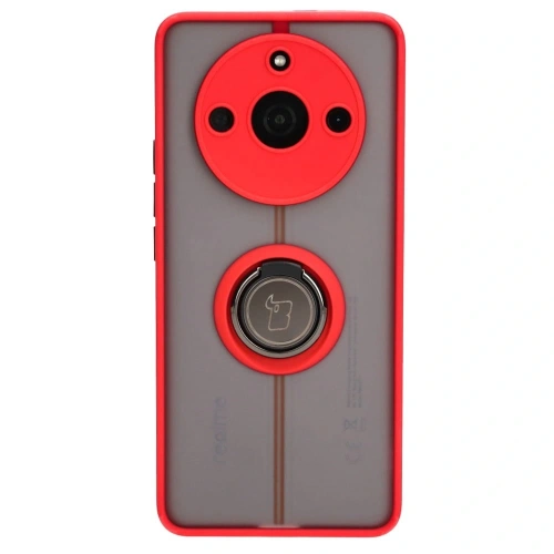 Etui z uchwytem na palec Bizon Case Hybrid Ring do Realme 11 Pro / 11 Pro+ przydymione z czerwoną ramką