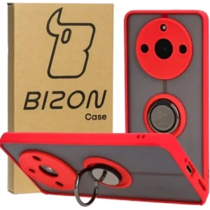 Etui z uchwytem na palec Bizon Case Hybrid Ring do Realme 11 Pro / 11 Pro+ przydymione z czerwoną ramką