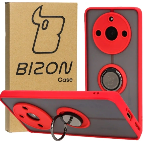 Etui z uchwytem na palec Bizon Case Hybrid Ring do Realme 11 Pro / 11 Pro+ przydymione z czerwoną ramką