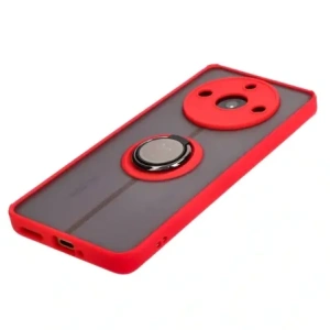 Etui z uchwytem na palec Bizon Case Hybrid Ring do Realme 11 Pro / 11 Pro+ przydymione z czerwoną ramką