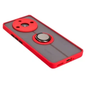 Etui z uchwytem na palec Bizon Case Hybrid Ring do Realme 11 Pro / 11 Pro+ przydymione z czerwoną ramką