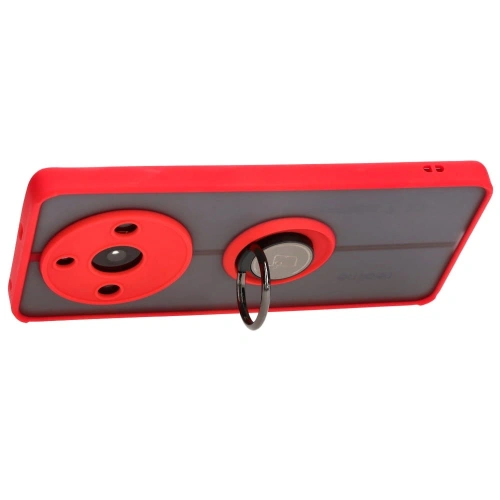 Etui z uchwytem na palec Bizon Case Hybrid Ring do Realme 11 Pro / 11 Pro+ przydymione z czerwoną ramką