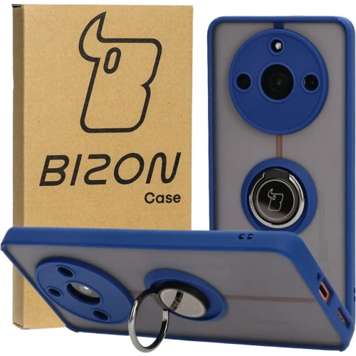 Etui z uchwytem na palec Bizon Case Hybrid Ring do Realme 11 Pro / 11 Pro+ przydymione z granatową ramką