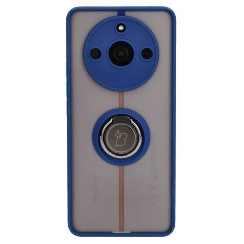 Etui z uchwytem na palec Bizon Case Hybrid Ring do Realme 11 Pro / 11 Pro+ przydymione z granatową ramką