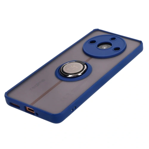 Etui z uchwytem na palec Bizon Case Hybrid Ring do Realme 11 Pro / 11 Pro+ przydymione z granatową ramką