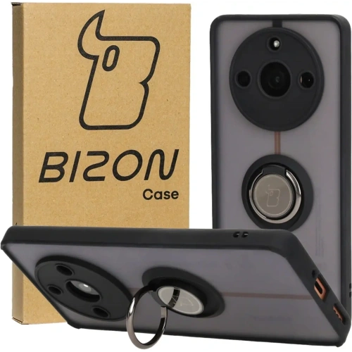 Etui z uchwytem na palec Bizon Case Hybrid Ring do Realme 11 Pro / 11 Pro+ przydymione z czarną ramką