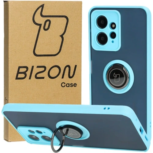 Etui z uchwytem na palec Bizon Case Hybrid Ring do Xiaomi Redmi Note 12 4G przydymione z jasnoniebieską ramką