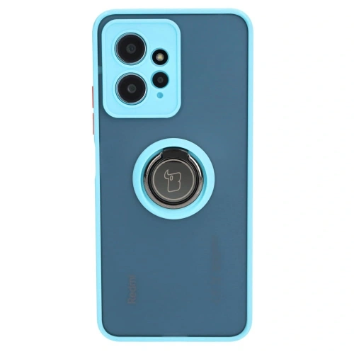 Etui z uchwytem na palec Bizon Case Hybrid Ring do Xiaomi Redmi Note 12 4G przydymione z jasnoniebieską ramką