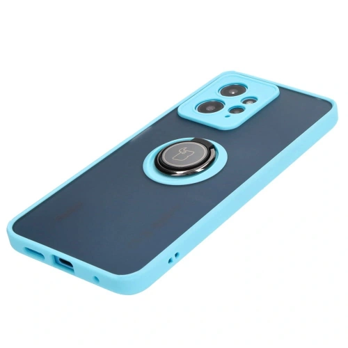 Etui z uchwytem na palec Bizon Case Hybrid Ring do Xiaomi Redmi Note 12 4G przydymione z jasnoniebieską ramką