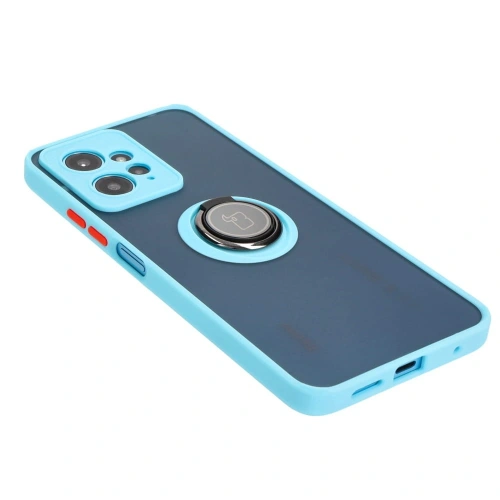 Etui z uchwytem na palec Bizon Case Hybrid Ring do Xiaomi Redmi Note 12 4G przydymione z jasnoniebieską ramką