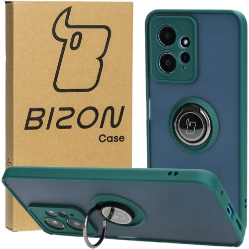 Etui z uchwytem na palec Bizon Case Hybrid Ring do Xiaomi Redmi Note 12 4G przydymione z ciemnozieloną ramką