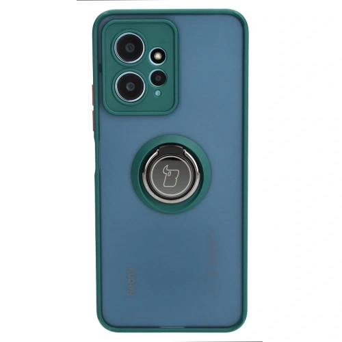 Etui z uchwytem na palec Bizon Case Hybrid Ring do Xiaomi Redmi Note 12 4G przydymione z ciemnozieloną ramką