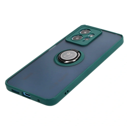 Etui z uchwytem na palec Bizon Case Hybrid Ring do Xiaomi Redmi Note 12 4G przydymione z ciemnozieloną ramką