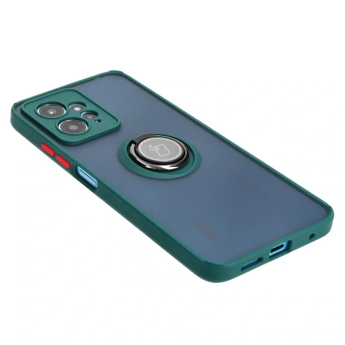 Etui z uchwytem na palec Bizon Case Hybrid Ring do Xiaomi Redmi Note 12 4G przydymione z ciemnozieloną ramką