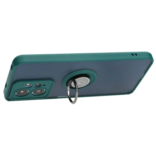 Etui z uchwytem na palec Bizon Case Hybrid Ring do Xiaomi Redmi Note 12 4G przydymione z ciemnozieloną ramką
