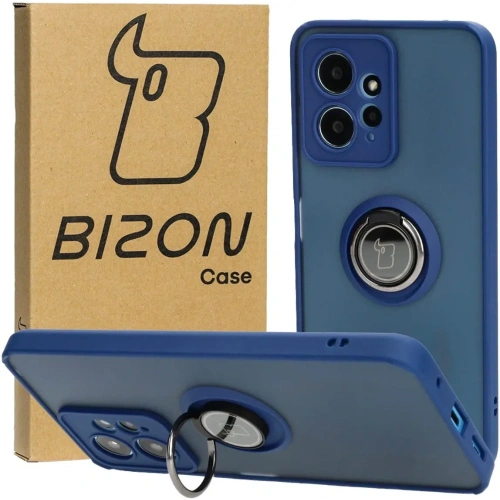 Etui z uchwytem na palec Bizon Case Hybrid Ring do Xiaomi Redmi Note 12 4G przydymione z granatową ramką