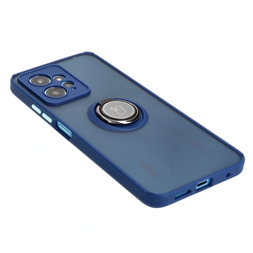 Etui z uchwytem na palec Bizon Case Hybrid Ring do Xiaomi Redmi Note 12 4G przydymione z granatową ramką
