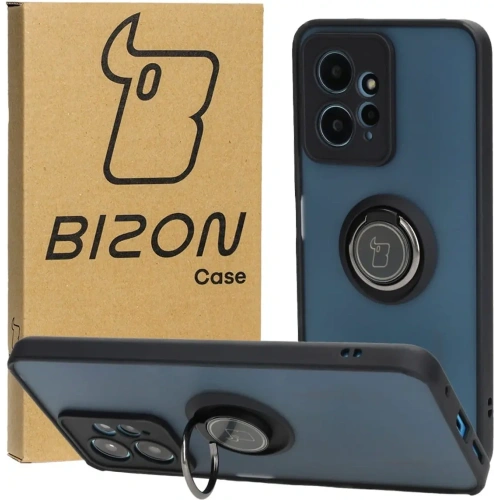 Etui z uchwytem na palec Bizon Case Hybrid Ring do Xiaomi Redmi Note 12 4G przydymione z czarną ramką