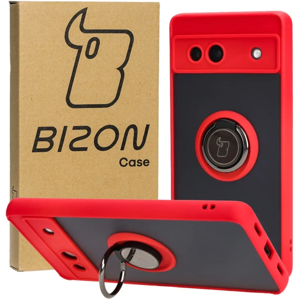 Wholesale Bizon Case Hybrid Ring Google Pixel 7A smoky with a red frame - BIZ2433 - {ean13} - Hurt