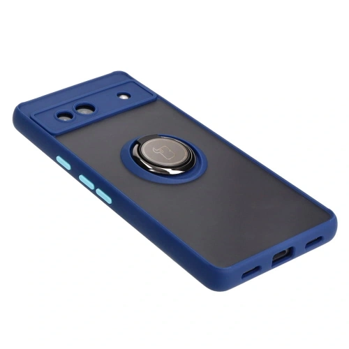 Etui z uchwytem na palec Bizon Case Hybrid Ring do Google Pixel 7A przydymione z granatową ramką