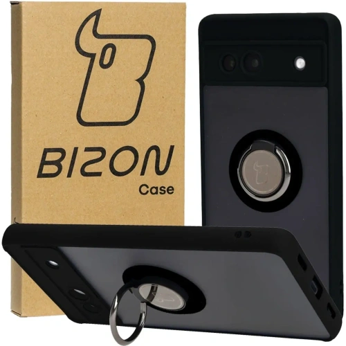 Etui z uchwytem na palec Bizon Case Hybrid Ring do Google Pixel 7A przydymione z czarną ramką
