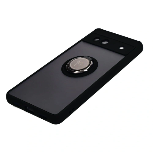 Etui z uchwytem na palec Bizon Case Hybrid Ring do Google Pixel 7A przydymione z czarną ramką