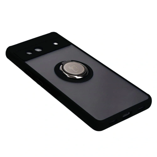 Etui z uchwytem na palec Bizon Case Hybrid Ring do Google Pixel 7A przydymione z czarną ramką
