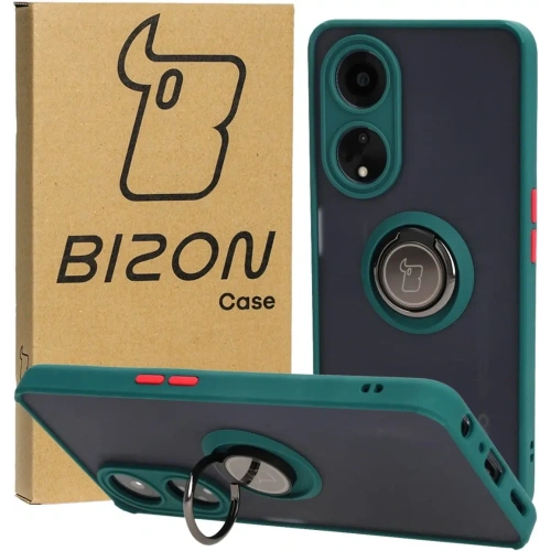 Etui z uchwytem na palec Bizon Case Hybrid Ring do Oppo A98 5G przydymione z ciemnozieloną ramką