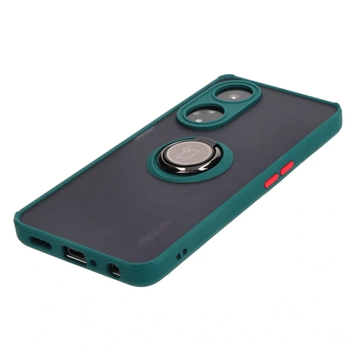 Etui z uchwytem na palec Bizon Case Hybrid Ring do Oppo A98 5G przydymione z ciemnozieloną ramką