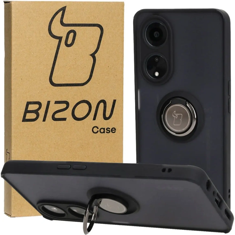 Hurtownia GSM - Pouzdro s úchopem na prst Bizon Case Hybrid Ring pro Oppo A98 5G kouřové s černým rámem - BIZ2444 - {ean13} - Hurt