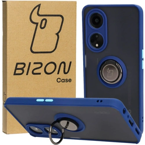 Etui z uchwytem na palec Bizon Case Hybrid Ring do Oppo A98 5G przydymione z granatową ramką