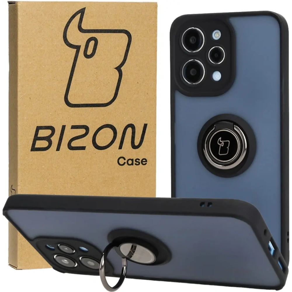 Hurtownia GSM - Bizon Case Hybrid Ring Xiaomi Redmi 12 fumuriu cu un cadru negru - BIZ2449 - {ean13} - Hurt