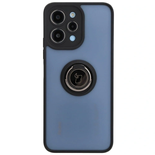 Etui z uchwytem na palec Bizon Case Hybrid Ring do Xiaomi Redmi 12 przydymione z czarną ramką
