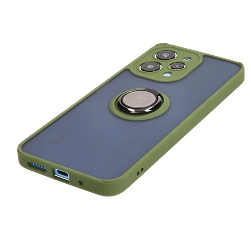 Etui z uchwytem na palec Bizon Case Hybrid Ring do Xiaomi Redmi 12 przydymione z zieloną ramką